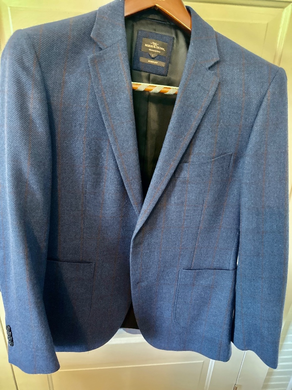 Rodd & Gunn Men’s Sport Coat – Size L Slim – Navy Wool Windowpane Blazer